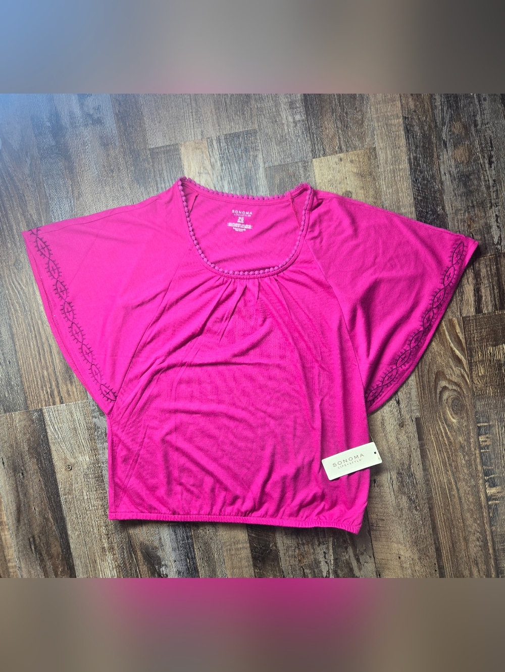 Sonoma Women's Fuchsia Short Flutter Sleeve Scoop Neck Tunic